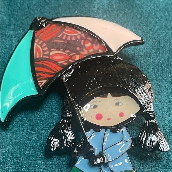 Colorful Umbrella Girl Enamel Brooch - Picture 2 of 6